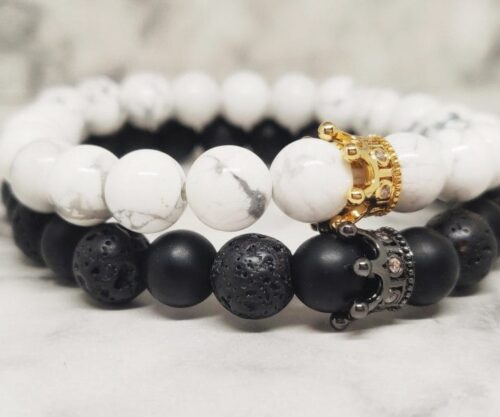 The Royal Couple Yin Yang 11 scaled e1579445206503 Mei's Jewellery Mei’s Everest The Royal Couple armband van edelsteen in goud, wit en zilver