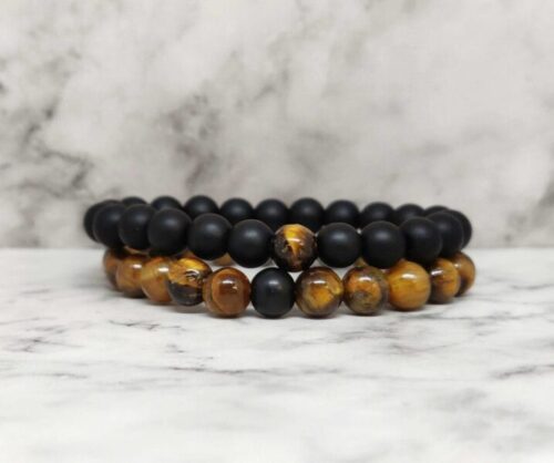 zwarte onyx tijgeroog armband set 1 e1547213043542 Mei's Everest Couple with Claws | armband | Edelsteen zwarte onyx tijgeroog armband set 1 e1547213043542