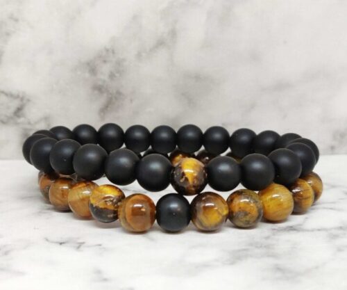 Mei’s Everest Couple with Claws armband van edelsteen in bruin en zwart