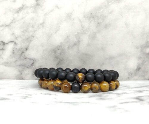 zwarte onyx tijgeroog armband set 5 e1547212893630 Mei's Everest Couple with Claws | armband | Edelsteen zwarte onyx tijgeroog armband set 5 e1547212893630