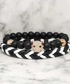 Mei's Everest set | Black Panther | Edelsteen - Leer | zwart - wit - goud