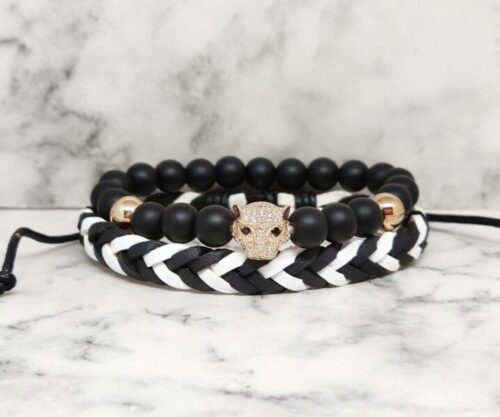 Mei’s Everest Black Panther armband van edelsteen in rosegoud, wit en zwart