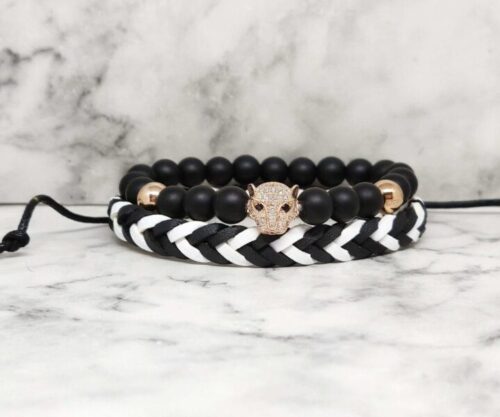 zwarte onyx leren armbanden set 2 e1548354033134 Mei's Everest Black Panther | armband | Edelsteen zwarte onyx leren armbanden set 2 e1548354033134