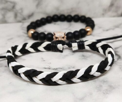 zwarte onyx leren armbanden set 3 e1548354084352 Mei's Everest Black Panther | armband | Edelsteen zwarte onyx leren armbanden set 3 e1548354084352