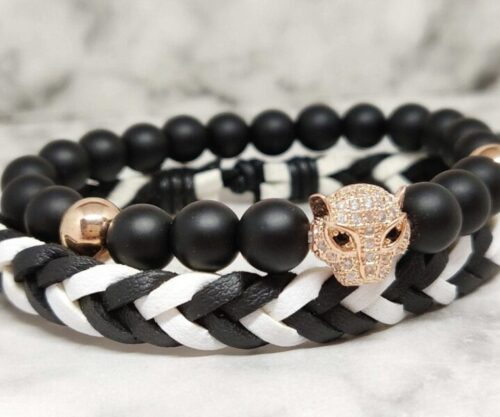 zwarte onyx leren armbanden set 4 e1548354062491 Mei's Everest Black Panther | armband | Edelsteen zwarte onyx leren armbanden set 4 e1548354062491