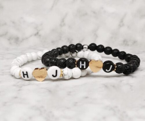 Mei’s Handmade Love Initials Bracelet armband van edelsteen in rosegoud, wit en zilver