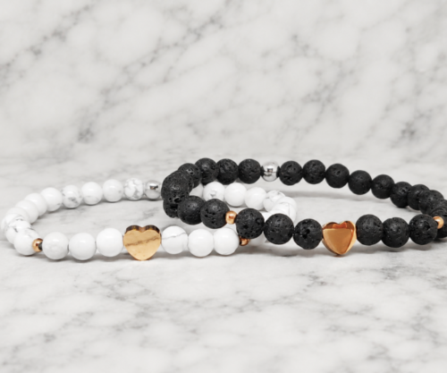 Mei’s Handmade Stones with Love armband van edelsteen in rosegoud, wit en zilver
