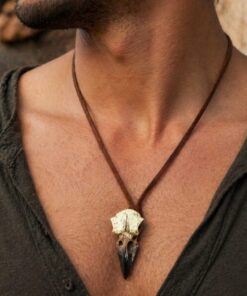 Alternative view of Mei's Viking Raven Head | ketting | Leer