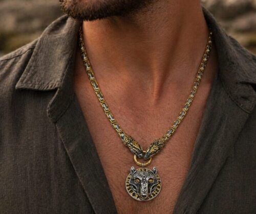 Alternative view of Mei's Viking Wolf & Dragons | ketting | Stainless Steel