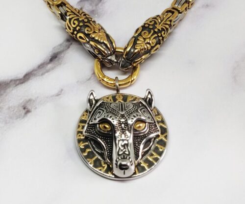 Mei’s Viking Wolf & Dragons ketting van roestvrij staal in goud en zilver