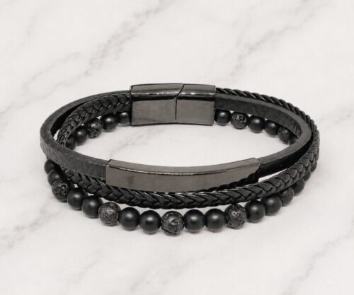 Mei’s Hide Onyx Leather armband van edelsteen in zwart