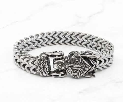 Wolf Fenrir lichter Mei's Jewellery Mei’s Viking Wolf Fenrir armband van roestvrij staal in zilver