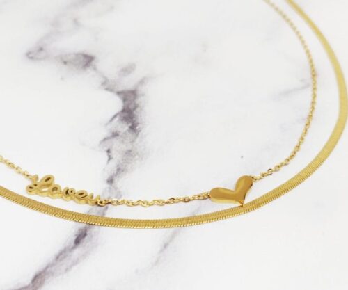 Mei’s Muse Double Love ketting van titanium staal in goud