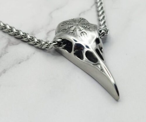Mei’s Viking Raven Skull ketting van roestvrij staal in zilver