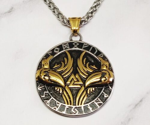 Mei’s Viking Raven Valknut ketting van roestvrij staal in goud en zilver