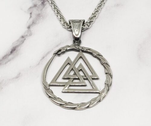 Mei’s Viking Wyrm Valknut ketting van roestvrij staal in zilver