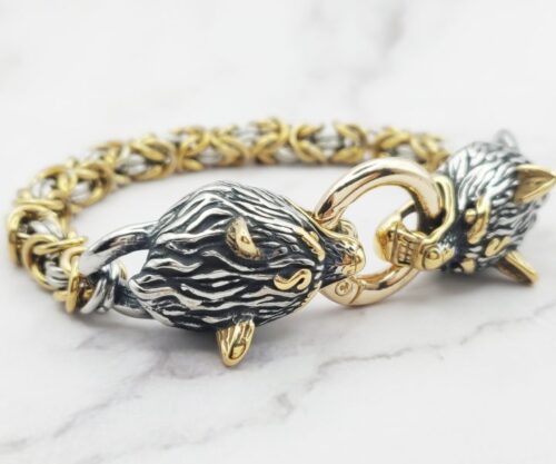 Guarding Wolves 12 Mei's Viking Guarding Wolves | armband | Stainless Steel Guarding Wolves 12