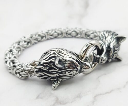 Guarding Wolves 5 Mei's Viking Guarding Wolves | armband | Stainless Steel Guarding Wolves 5