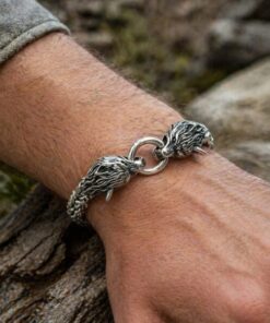 Alternative view of Mei's Viking Guarding Wolves | armband | Stainless Steel