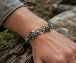 Alternative view of Mei's Viking Guarding Wolves | armband | Stainless Steel