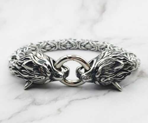 Mei’s Viking Guarding Wolves armband van roestvrij staal in goud en zilver