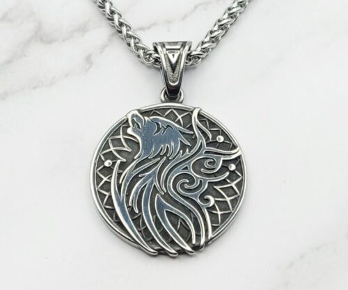 Mei’s Viking Valknut Wolf ketting van roestvrij staal in goud en zilver