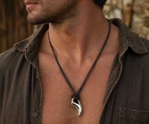 Alternative view of Mei's Viking Wolf of Steel | ketting | Leer