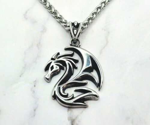 Mei’s Viking Nordic Dragon ketting van roestvrij staal in zilver