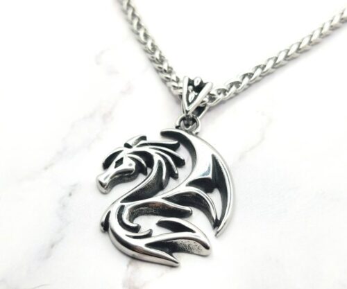 Nordic Dragon 4 Mei's Viking Nordic Dragon | ketting | Stainless Steel Zilverkleurige Viking ketting met een Noordse draak als hanger