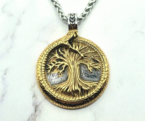 Mei’s Viking Serpent’s Tree ketting van roestvrij staal in goud en zilver