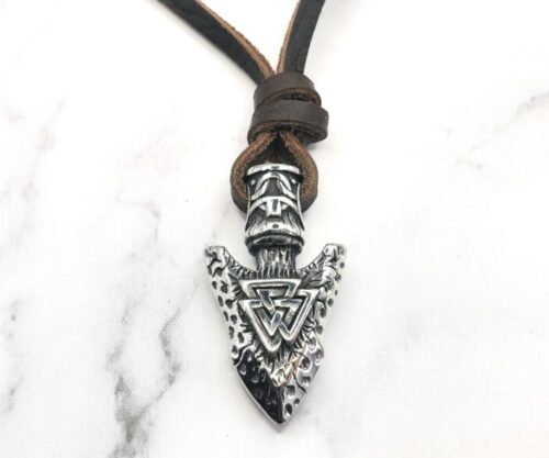Mei’s Viking Nordic Arrow ketting van leer in bruin en zilver