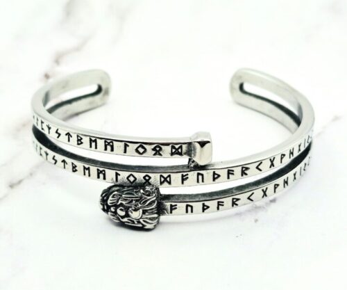 Mei’s Viking Runic Dragon armband van roestvrij staal in zilver