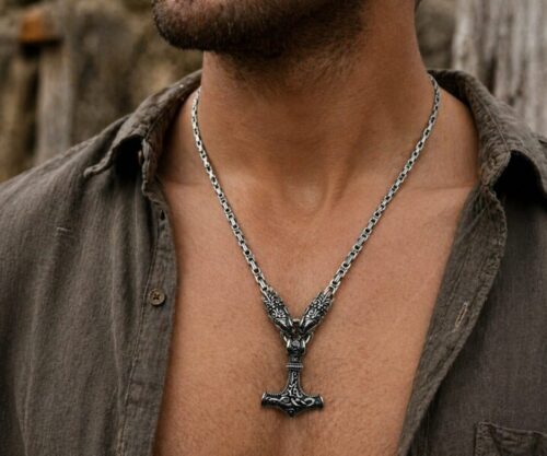 Alternative view of Mei's Viking Steel Dragon Hammer | ketting | Stainless Steel