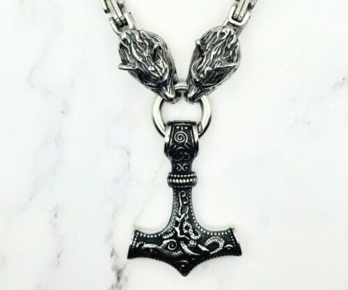 Mei’s Viking Steel Wolf Hammer ketting van roestvrij staal in zilver