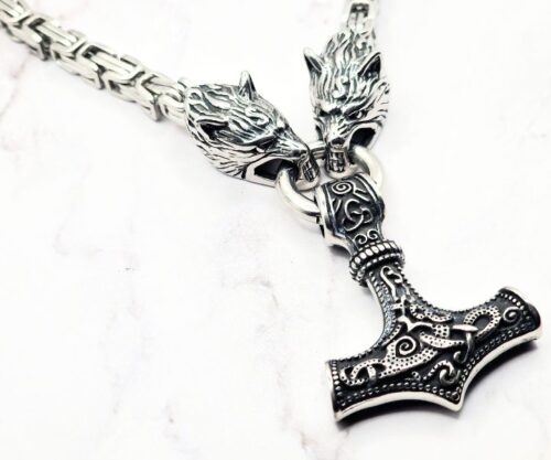 Steel Wolf Hammer 2 Mei's Viking Steel Wolf Hammer | ketting | Stainless Steel Steel Wolf Hammer 2