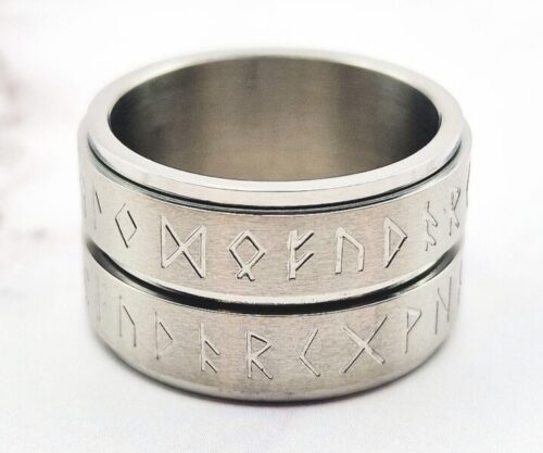 Mei’s Viking Runic Spinner ring van roestvrij staal in zilver