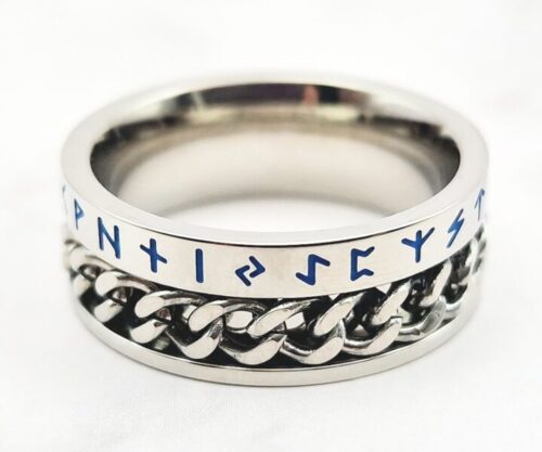 Mei’s Viking Sky Runes ring van roestvrij staal in blauw en zilver