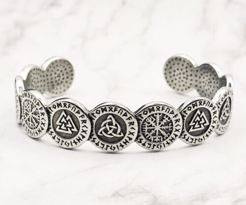 Mei’s Viking Nordic Signs armband van roestvrij staal in zilver