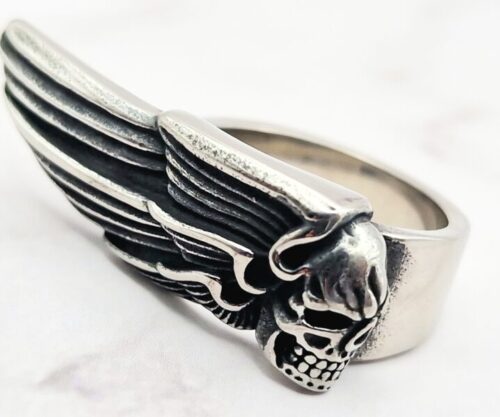 Mei’s Muse Winged Skull ring van roestvrij staal in zilver