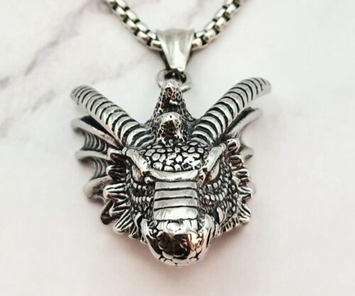 Mei’s Viking The Dragon ketting van roestvrij staal in zilver