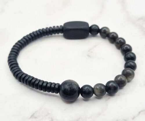 Mei’s Tibetan Obsidian Wood armband van edelsteen in zwart