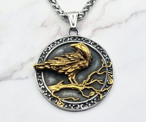 Mei’s Viking Raven’s Perch ketting van roestvrij staal in goud en zilver