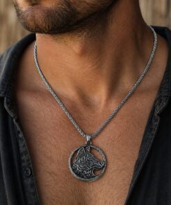Alternative view of Mei's Viking Watching Wolf | ketting | Stainless Steel