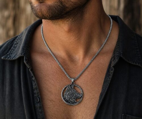 Alternative view of Mei's Viking Watching Wolf | ketting | Stainless Steel