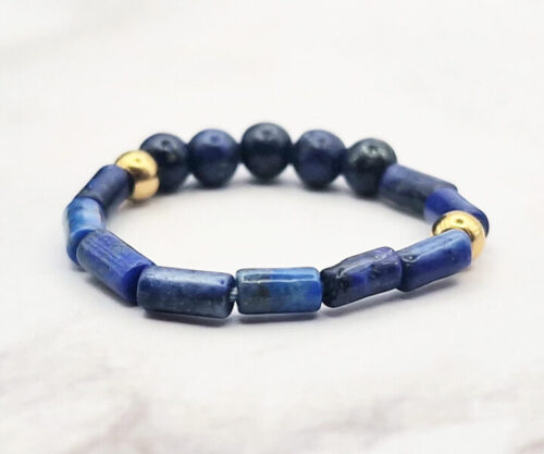 Mei’s Handmade Joy Morsecode ring van edelsteen in blauw, goud en zilver