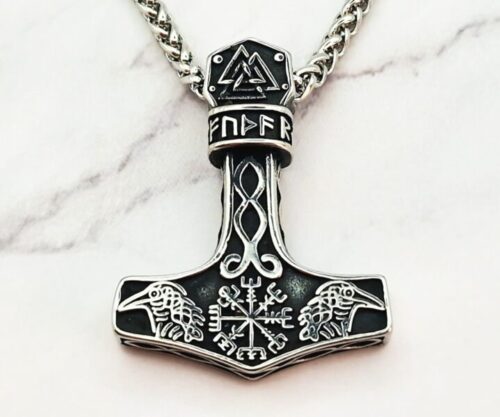 Mei’s Viking Odin’s Hammer ketting van roestvrij staal in zilver