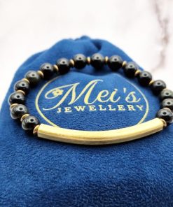 Mei's Tibetan armband | Black Harmony | Edelsteen - Koper | zwart - goud