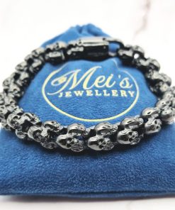 Mei's Chained armband | Mini Skulls Black | Stainless Steel | zwart
