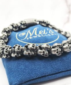 Mei's Chained armband | Mini Skulls Grey | Stainless Steel | grijs