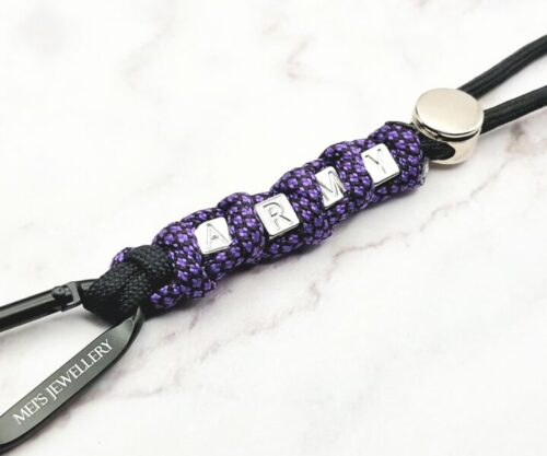 Mei’s Handmade ARMY Cord sleutelhanger van roestvrij staal in paars, zilver en zwart